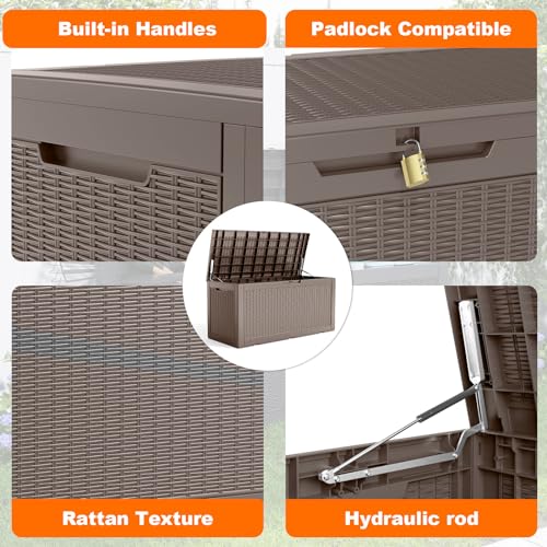 PatioZen 120 Gallon Resin Deck Box, Lockable Patio Outdoor Storage Box for Furniture, Garden Tools and Tools Storage, Waterproof Outside Storage Boxes - Grey - color: Grey, size: 120 Gallon