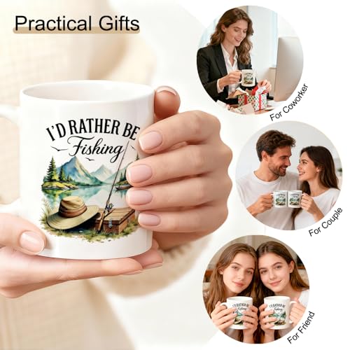 I'd Rather Be Fishing Double-Sided Ceramic Mug, Funny Fisherman Mug for Men Women, Coffee Cup for Fishing Lover, Birthday Retirement Gifts for Grandpa Dad, Fisherman Gifts for Family Friend - color: White23
