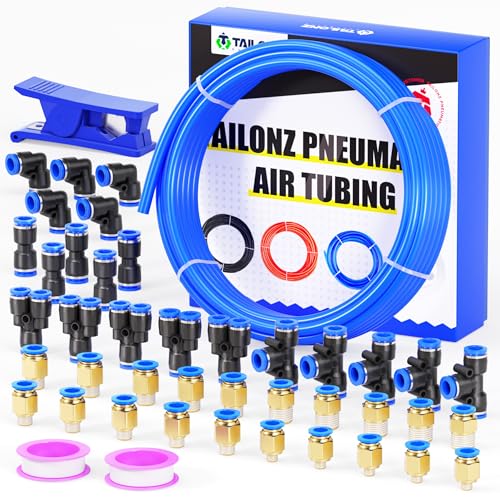 TAILONZ PNEUMATIC Blue 8mm or 5/16 OD 5mm ID Polyurethane PU Air Hose Pipe Tube Kit 32 Meter 100ft - color: Blue, size: 8mm OD/100ft/32m