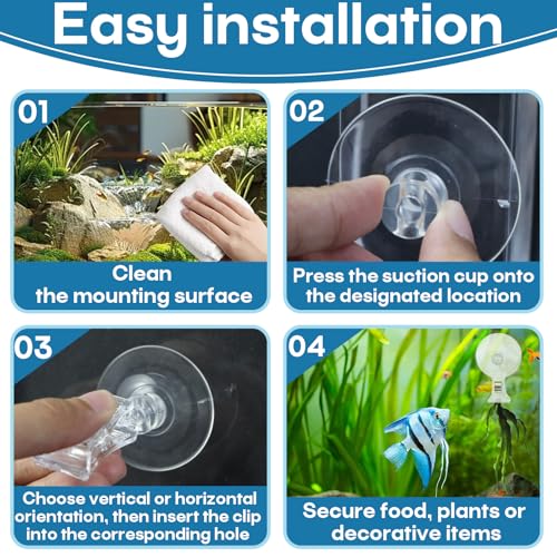 12 Pcs Aquarium Suction Cup Clips Set - Transparent Small Suction Cups with Clips, Multi-Functional Aquarium Plant Holder and Veggie Seaweed Plant Suction Cup Clip