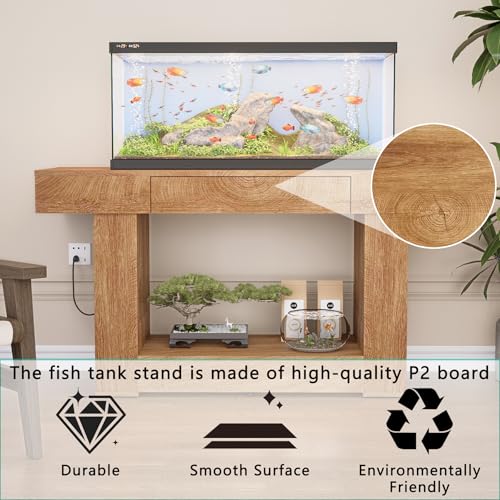 55–75/90 Gallon Aquarium Stand, 48 Inch Fish Tank Stand with Power Outlets & USB Ports, Heavy Duty Double Aquarium Stand for Turtle Reptile Terrarium, Farmhouse Tank Stand, Natural Wood - color: Natural