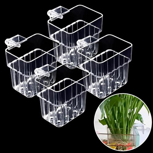 4PCS Clear Acrylic Aquarium Plant Holder Hanging Cups for Aquatic Plants Fish Tank