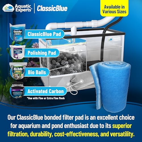 Aquatic Experts Classic Bonded Aquarium Filter Pad -18 Inches by 12 Feet by .75 Inch - Blue and White Aquarium Filter Media Roll Bulk Can Be Cut to Fit Most Filters, Made in USA (18" x 12 Feet) - size: 18" x 12 Feet