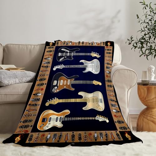 Cool Guitar Blanket Super Soft Warm Fluffy Flannel Music Throw Blanket Cozy Fuzzy Plush Bedding Blanket Gift for Boys Girls Teens Adults Couch Sofa 60"x50" - color: Electric Guitar, size: 60"x50"