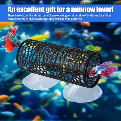 2 PCS Betta Fish Tunnel Tube, Betta Fish Toys Black Bettas Fishs Tunnel Hammock Bettas Tunnels Swim Tube, Soft Edged Bettas-Hammock Bed Bettas-Tank Accessories with Suction Cups for Crayfish Shrimps