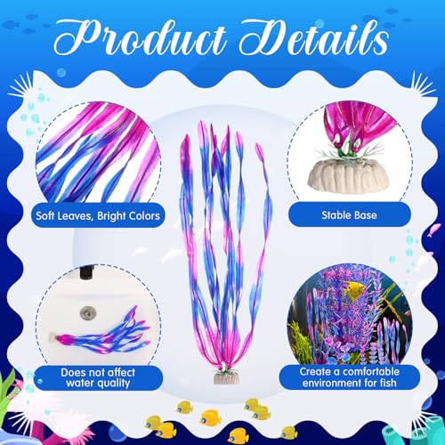 10 Pcs Large Christmas Aquarium Artificial Plants Decorations, Tall Plastic Fish Tank Plant Decorations for Household and Office Aquarium Christmas Decor(Purple)