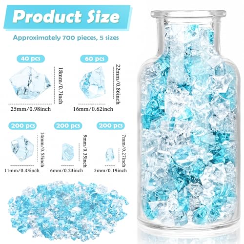700 Pcs Mixed Blue Fake Ice Rocks Acrylic Plastic Diamonds Crystals Gems 5 Sizes Vase Fillers for Aquarium Fish Tank Coastal Nautical Decor DIY Craft Table Scatter Window Display - color: Mixed Blue