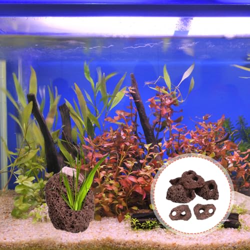 DOITOOL 6 Pcs Lava Rock for Aquarium, Volcanic Rock Pumice Stones Fish Tank Cave Decor, Aquatic Plant Fixer Anchor for Java Moss Anubias Aquascaping Shrimp Betta Turtle Tank Plants