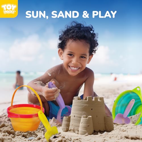 TOY Life 9 Pack Sand Buckets Toys Set with 3 Collapsible Beach Buckets 3 Shovels and 3 Rakes, Toddlers Beach Toys for Kids Ages 4-8 for Camping, Traveling, Fishing, Outdoor Summer Parties - color: 3 Foldable Buckets With 6 Tools