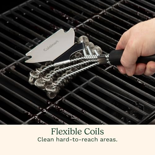 Cuisinart Triple Coil Brush, 17” Stainless Steel Grill Brush with Wide Scraper for All Grates, Bristle Free Grilling Accessory for Worry Free Cleaning, Perfect for BBQs, Cookout & Tailgate Cleaning - size: 17" Triple Coil Grill Brush