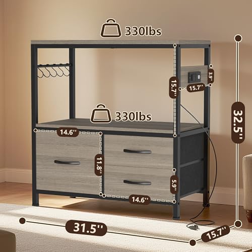 Heybly 20-29 Gallon Fish Tank Stand, Aquarium Stand with Drawer, Power Outlet, Heavy Duty Metal Frame, for Fish Tank, Turtle & Reptile Terrarium, 31.5" x 15.7" Top, 330lbs, Rustic Gray HAS001SG - color: Greige, size: 20-29 gal