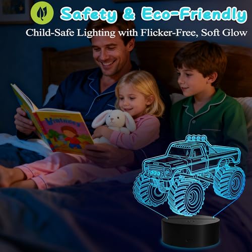 Monster Truck Night Light, Monster Truck Gifts, 3D Illusion Lamp with Remote Control, 16 RGB Colors, 4 Flashing Modes, Timer, Dimmable, Kids Room Decoration for Holiday Birthday Christmas - color: Color 7