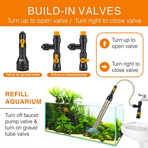 hygger Bucket-Free Aquarium Water Change Kit Fish Tank Siphon Gravel Vacuum Cleaner with Long Hose Water Changer Maintenance Tool 25-FEET Plastic Fitting