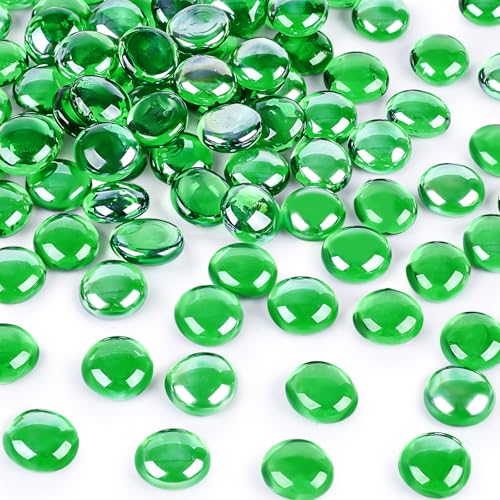 DomeStar 2LB Green Flat Glass Marbles, Decorative Marbles for Vases Aquarium Pebbles Fish Tank Rocks Vase Fillers DIY Crafts Table Scatter Decor - color: Green