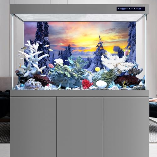 YongFoto Fish Tank Background 24x12 Inch Winter Snow Scene Aquarium Snowfield Pine Forest Rime Sunglow Rosy Clouds Backdrop Reptile Terrarium Bearded Dragon Habitat - color: Purple 2, size: 24x12in/60x30cm