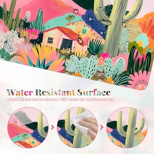 iCasso Large Gaming Mouse Pad (35"x16") - Waterproof Desk Mat with Non-Slip Rubber Base & Stitched Edges - Extended Keyboard Mousepad for Computer, PC, Office, Home Workspace (Cactus) - color: A-cactus