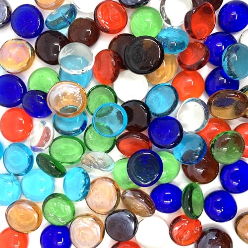 CYS EXCEL Assorted Mix Colors Glass Gemstone Beads Vase Fillers (2 LBS) Flat Marble Beads Multiple Color Choices Aquarium Decor Rocks Floral Stones Decorative Mosaic Gem Pebbles - color: Assorted, size: 2 lb
