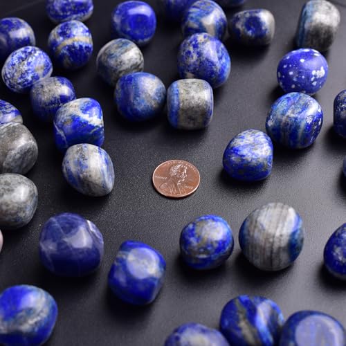 Polished Stone Set Lapis Lazuli Crystals, 0.8" Handpicked Tumbled Gemstones Rocks, Pebbles for Reiki, Chakra, Healing, Home Decor - color: Lapis Lazuli, size: 0.8"