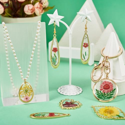 Transparent Flower Resin Charms Round Gold Edge Dried Floral Pendants Flat Round Clear Gold Foil Floral Charms for Necklace Bookmark Keychain Jewelry Making - color: Flower-4