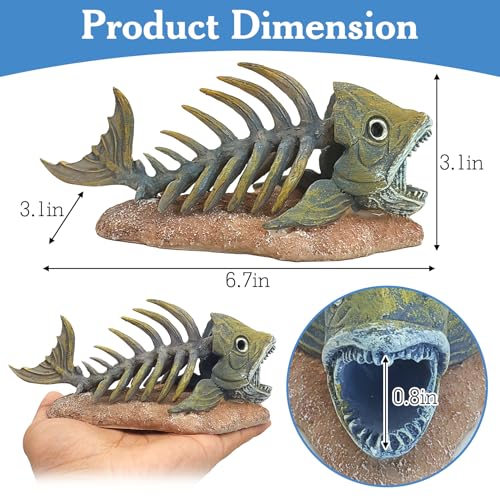 kathson Fish Tank Decorations Resin Piranha Skeleton Aquarium Decor Reptile Tank Accessories Ornament Fish Bone Hideout for Shrimp Lizards Geckos Spiders - style: Piranha Skeleton