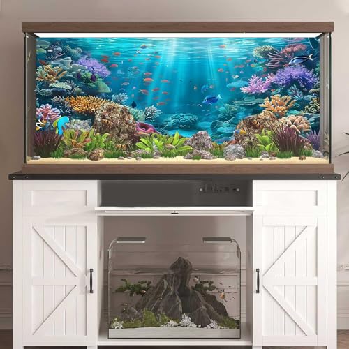 Underwater Aquarium Background, Ocean Floor Coral Reef Undersea Tropical Fish Coral Reef, Polyester Fish Tank Background with 6 EVA Double-Sided Tapes 36x18 inches/90x45 - color: Bule, size: 36"L x 18"W