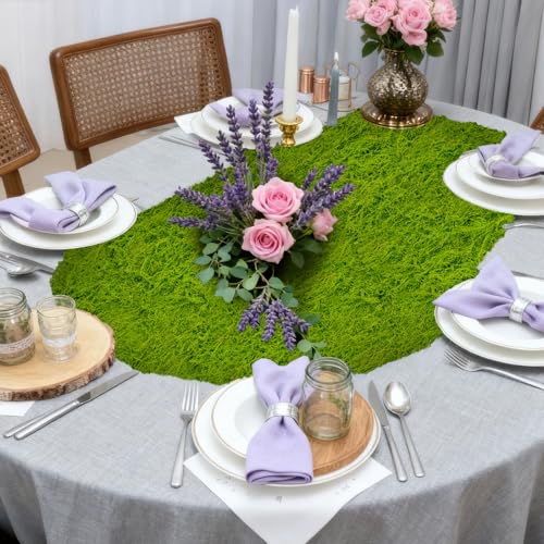 ACRYCS Fake Green Moss Roll Table Runner Faux Grass Adhesive Fairy Garden 12" x 71" Artificial Moss for Indoor Plants Wall Crafts DIY Centerpieces Fairy Woodland Floral 30x180cm Emerald Green - size: Light Green-12" x 71"/30x180 cm