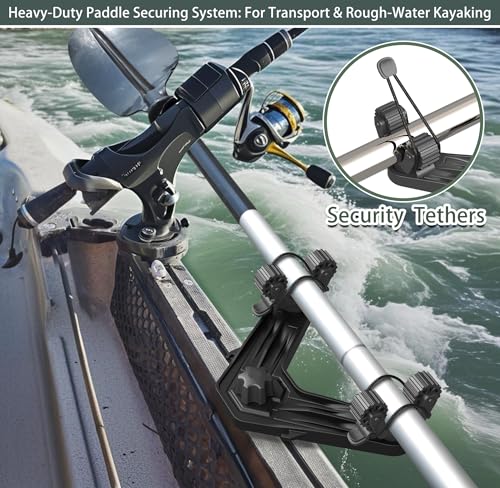 Huntury DoubleHeader Kayak Track Paddle Holder, Save Kayak Track Space, Kayak Paddle Clip, Kayak Track Mount Accessories, Kayak Oar/Fishing Net/Gaff Holder for Fishing, Kayak Fishing Accessories - color: Pack Of 1