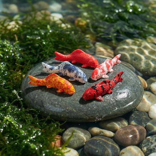 Veemoon 5 Pcs Resin Fake Fish, 2.16 Inch Mini Aquarium Ornament, Artificial Goldfish Figurines Decor Glass Terrarium Fish Tank Ocean Landscape