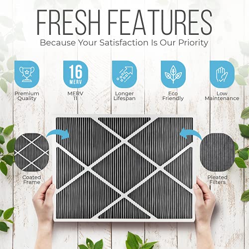 Lennox 20x25x5 Furnace Filter, X6675 Filter Replacement, Merv 16 Carbon Clean Filter Media with Homequip Disposal Bag 4-Pack (Actual Size: 19.8 x 24.8 x 4.3 Inches)