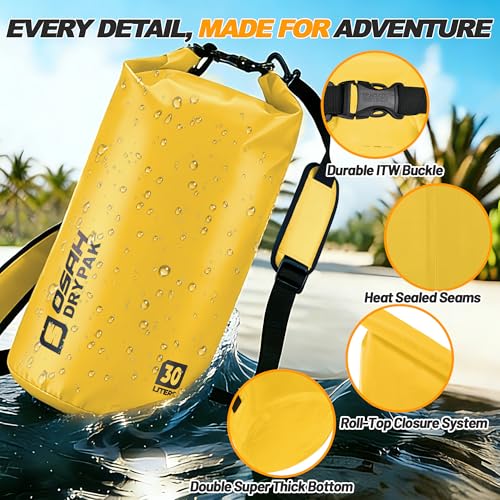 Waterproof Dry Bag, 5L/10L/20L/30L/40L Roll Top Lightweight Storage Backpack with Phone Case for Women & Men, Floating Waterproof Sack for Travel, Swimming, Kayaking, Paddle Board, Camping & Beach - color: YELLOW, size: 20L