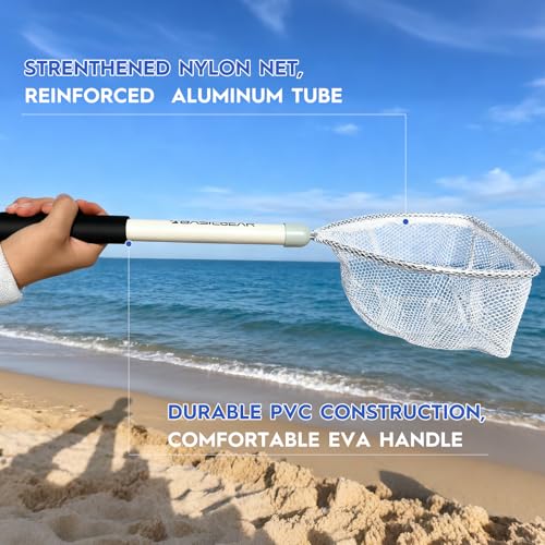 BasicGear Compact Baitwell Net for Live Bait – Soft Nylon Mesh, Aluminum Frame, EVA Non-Slip Grip & Anti-Drop Rope - size: Small