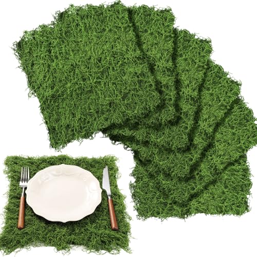 Zeyune 6 Pcs Artificial Moss Table Runner for Wonderland Tea Party Decoration Fake Moss Sheet Roll Waterproof for Enchanted Forest Fairy Decor Holiday Garden Wedding Birthday (11.8 x 11.8 Inch,Green) - color: Green, size: 11.8 x 11.8 Inch