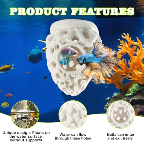 3D Printed Floating Betta Hideout Feeding Rings for Small Fish Resting Spot for Corydoras Shrimp Cave Aquarium Floating Decorative