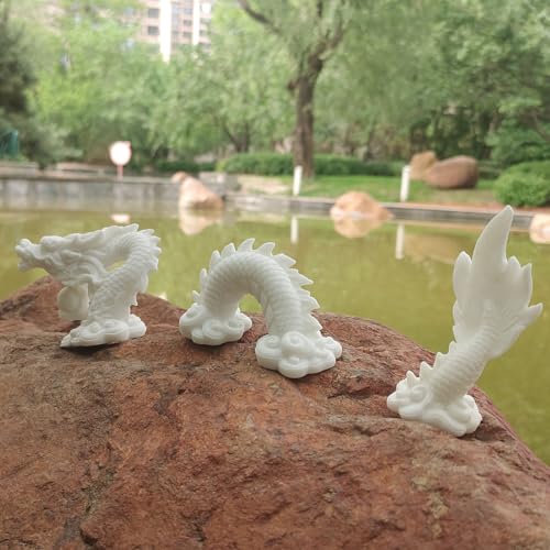 livelyfish Aquarium Dragon Statue Sandstone Ornaments Asian Fish Tank Decor for Freshwater Saltwater Tank Landscape Garden Decorations (White) - color: White