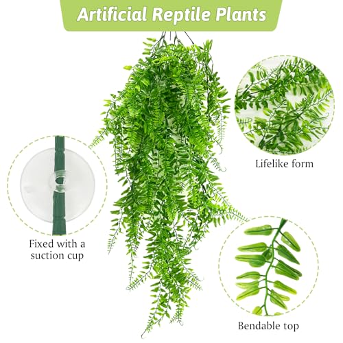 Hamiledyi 7 Pcs Reptile Plants Bendable Climbing Vines Terrarium Hanging Artificial Leaves, Bearded Dragon Tank Accessories, Habitat Decor for Snake Leopard Gecko Lizard Chameleon - size: 7 PCS - Style 6