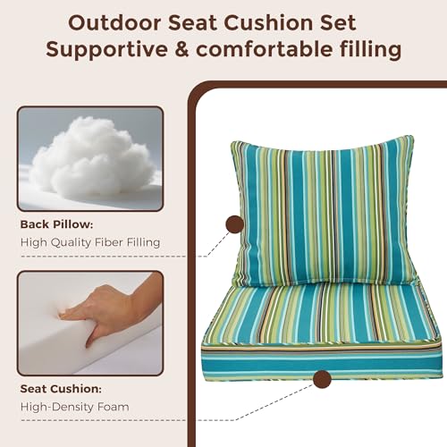 FUNHOME Outdoor Seat Cushion Set 24 x 24 x 4 Inch,Water Resistant Outdoor Chair Cushions for Patio Furniture,Thick Deep Seating Pads for Outside Chair Sofa Couch, Green Stripe - color: Green Stripe