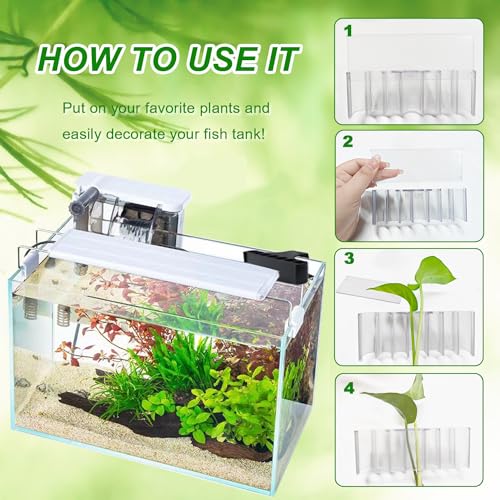 2 Pack 7-Hole Aquarium Plant Holder with Long Hook - Hanging Aquatic Plant Pot for Fish Tank, Versatile Plant Holder - Ideal for Aquascape Decorations on Top of Tank (Transparent) - color: Transparent