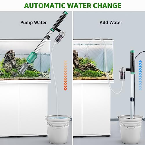 Electric Aquarium Vacuum Gravel Cleaner: 24W Fish Tank Vacuum Gravel Cleaner with Strong Suction for Automatic Water Change Algae Remover Sand Wash Water Shower and Water Circulation, Timed Off - color: Green