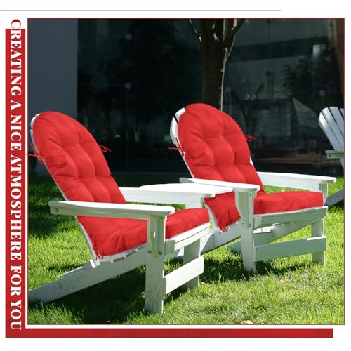 Geelin 2 Pcs Outdoor Patio Chair Cushion Thick High Back Adirondack Chair Cushion Tufted Weather & Fade Resistant Anti-Slip Outside Rocking Chairs Pads with Ties, 44 x 19 x 4 Inch (Red) - color: Red