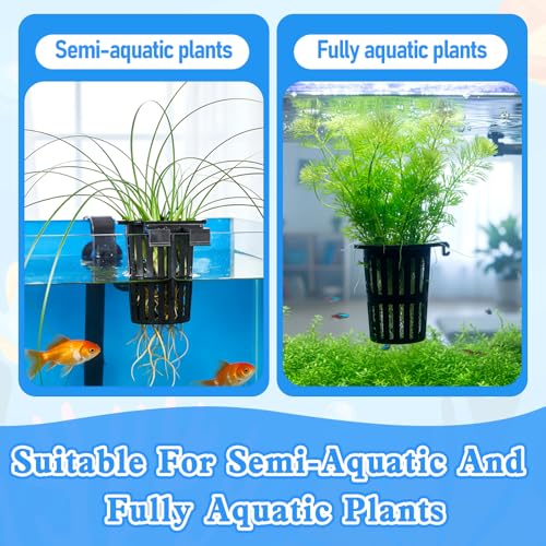 6 Pack Large Aquarium Plant Holder with Extension Hooks(3 Sizes) and Suction Cups, Aquatic Planter Cups Pots, for Fish Tank Aquaponic Cultivation