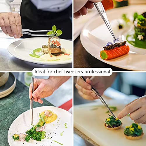 6.3 Inch Food Tweezers Stainless Steel with Precision Serrated Tips, 5PCS Kitchen Tweezers Set for Cooking, Baking, Cookie Cake Decoration, Metal Plating Tweezers - size: 6.3 in 5 PCS