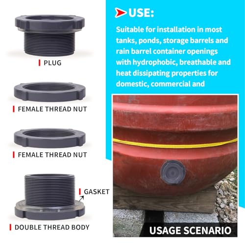 ChillWaves PVC Bulkhead Fitting 2-1/2" Double Thread Connector Adapter with Plugs for Water Tank, Aquariums, Rain barrels(1-PACK) - size: 2-1/2 INCH, style: Bulkhead Fitting + Plug