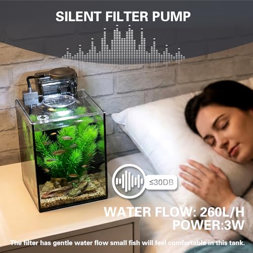 1.2 Gallon Small Aquarium Set Glass Fish Tank,Desktop Small Aquarium Kit for Beginners and Children to Keep Betta Fish, Goldfish, Shrimp, and Aquatic Plants (Black, 1.2 Gallon (Complete Kit)) - size: 1.2 Gallon (Complete Kit)