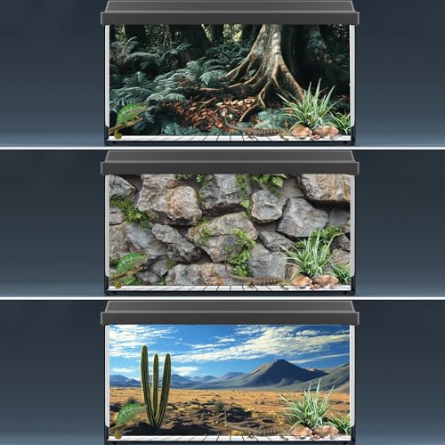 COMSUN 3 Pack Terrarium Background, 36x18 inches Polyester Reptile Background, Cloth Terrarium Background, Tropical Green Tree Fern & Gobi Desert Sunshine Cactus Rock Terrarium Background - size: 36x18 Inch