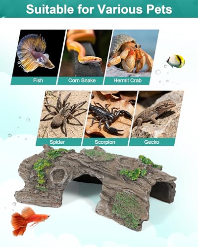 TRUVIC Fish Tank Decorations - Aquarium Cave Decor, Resin Hollow Tree Trunk Reptile Hide & Betta Log Hideout for 20 Gallon Tank, Fish Accessories Shelter Cave - color: Wood S
