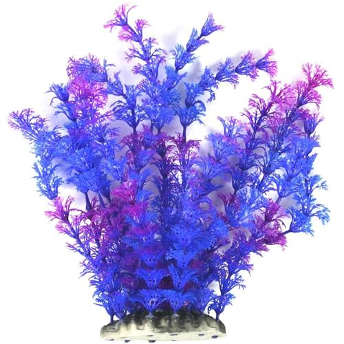 Aquarium Plants Fish Tank Decorations Ornament Plastic Artificial Plant (Blue/Purple #2-9.5" h) - color: Blue/Purple #2 - 9.5"h