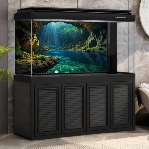 Underwater Cave Aquarium Background Ocean Seaside Rock Cave Fish Tank Background Tropical Seashore Sunrays Blue Sky Terrarium Backgrounds Misty Stunning Seascape Reptile Tank Backgrounds 24x16in - color: Dark Blue, size: 24(W)x16(H)in
