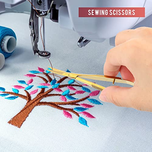 Lasnten 3 Pack Curved Stainless Steel Spring Squeeze Embroidery Scissors Eyebow Grooming Trimming Scissors Thread Snips Clippers Also for Applique, Fabric, Knitting, Sewing, Arts & Craft(Gold) - color: Gold