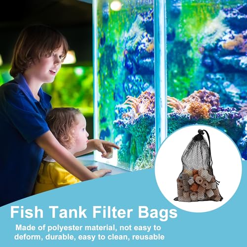 Aquarium Filter Media Bags, Fine Mesh Filter Bags, Mesh Bags for Activated Carbon Resin Filters, Reusable Fish Tank Filter Bags, Black, 9.8"x5.9" 6Pcs