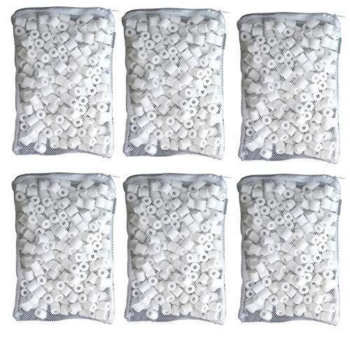 Wave Point Bio Ceramic Rings Aquarium Filter Media with Free Mesh Bag for Freshwater Saltwater Fish Tank Pond Shrimp Canister Filter (6 lbs (6 Bags)) - size: 6 lbs (6 bags)